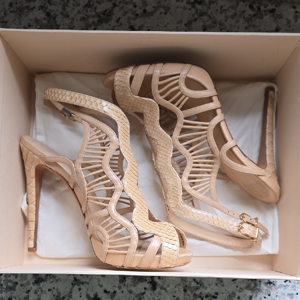 Elegant Tan High Heel Sandals - Picture 2 of 13